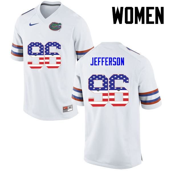 Women's NCAA Florida Gators Cece Jefferson #96 Stitched Authentic USA Flag Fashion Nike White College Football Jersey LNI8065XN